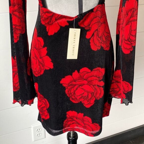 Thirty/Thirty Velvet Sheath Dress L Black Red Rose Romantic Coquette Whimsigoth - Picture 6 of 12